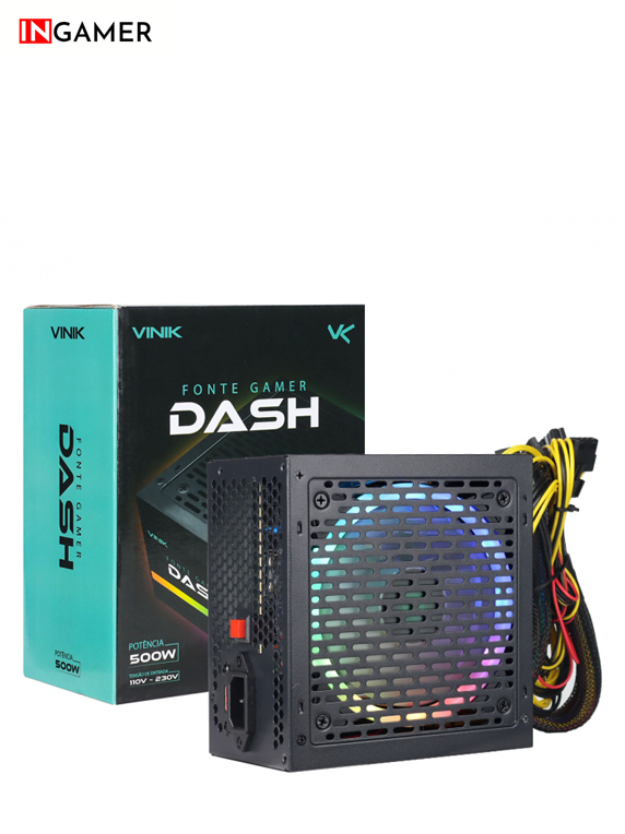 FONTE GAMER DASH 500W PRETO COM FAN LED RGB – VFG500WPR
